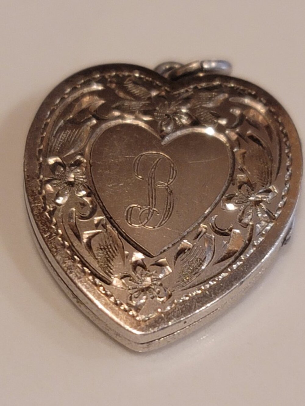 Vintage 1940s LeStage Sterling Silver Heart Photo Locket Monogram B 6.55g